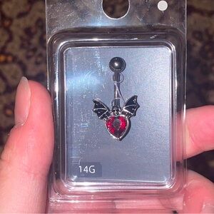 Red Heart Bat Wing Belly Ring